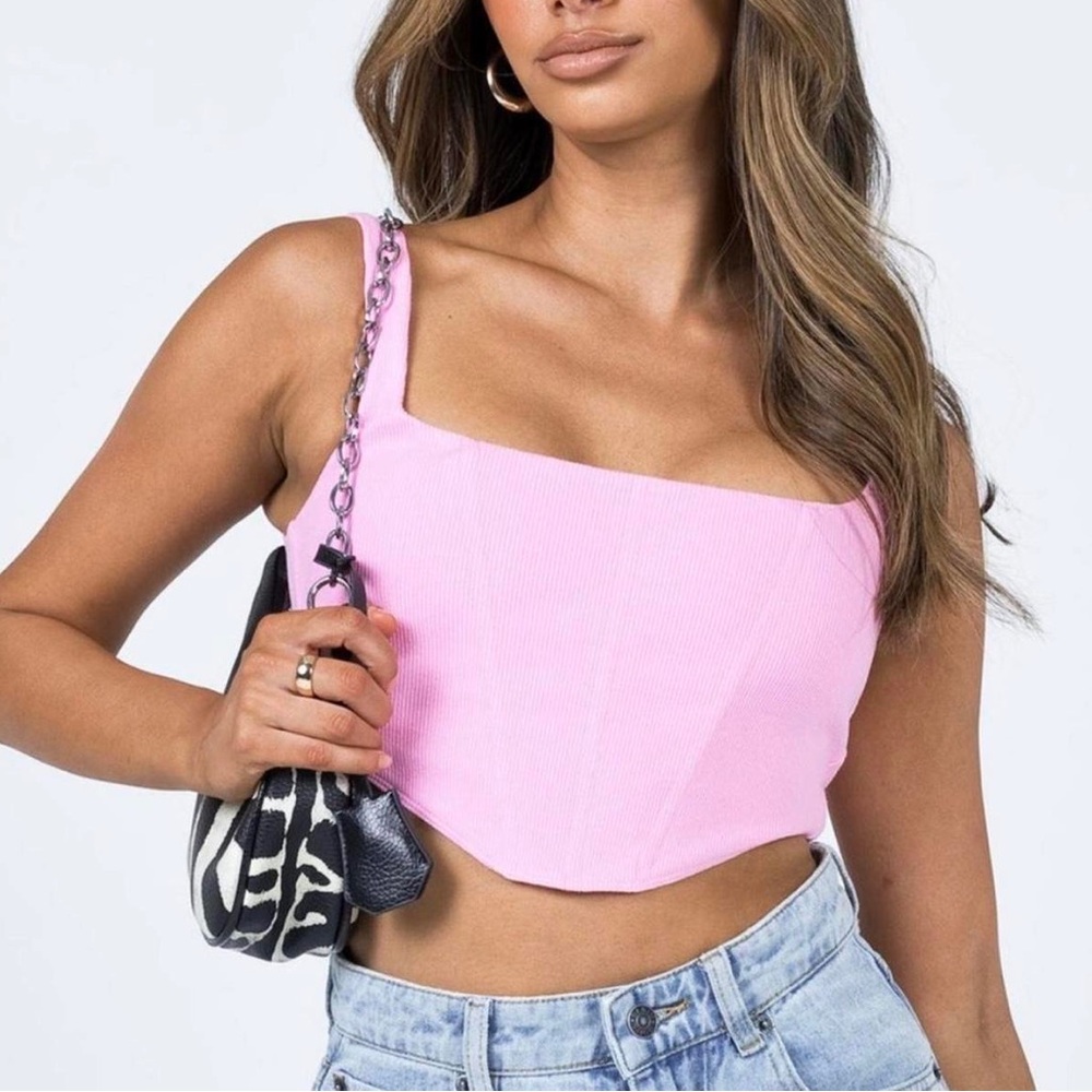 Princess Polly Bustier Crop Top Size 12 Corset Square Neck Ribbed Pink Zipper